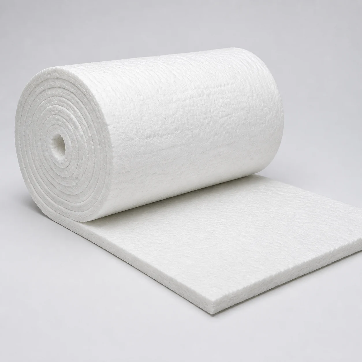 Colcha blanca de fibra cerámica para 1050 °C presentada en rollo